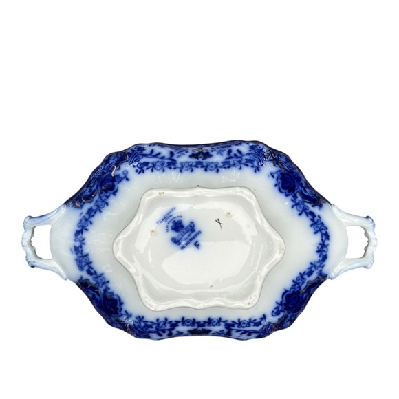 RARE Wood & Sons Antique Flow Blue "Lakewood" Footed Covered Dish 1891-1907 - Picture 6 of 13